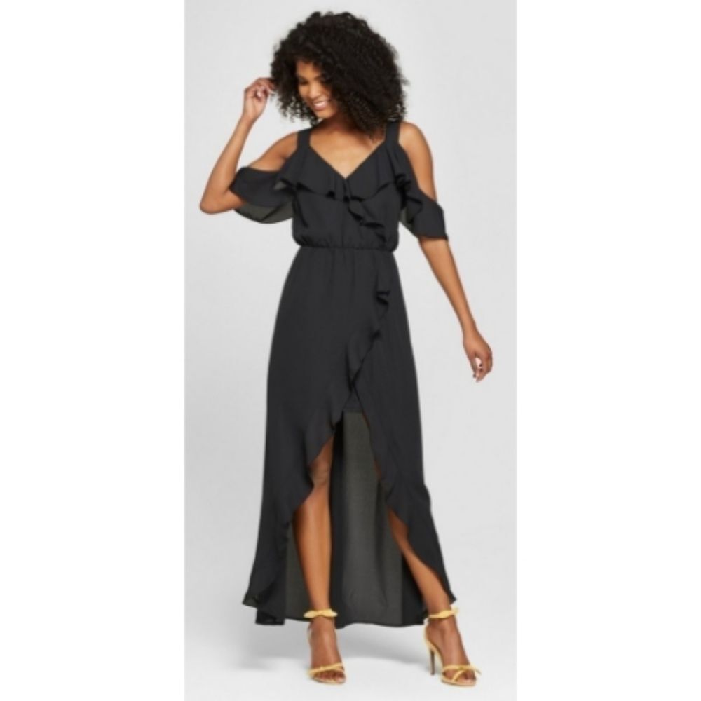 XOXO Ruffled Hi-Low Maxi Col Shoulder Dress - Medium